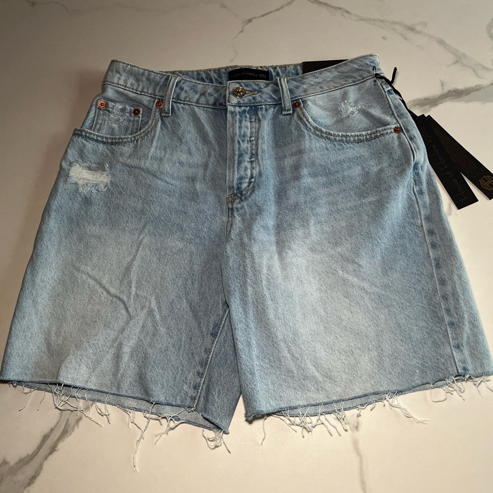 House of Harlow 1960 High Rise Mom Bermuda Light Blue Denim Shorts Women Size 25